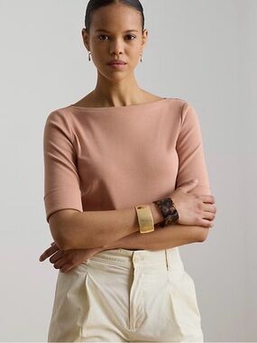 Stretch Cotton Boatneck Tee